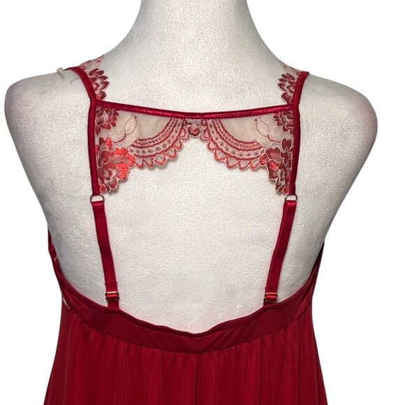 Some Babydoll Chemise Slip Nightgown Red Lacy Sexy Flowy Romantic Medium - Picture 4 of 9